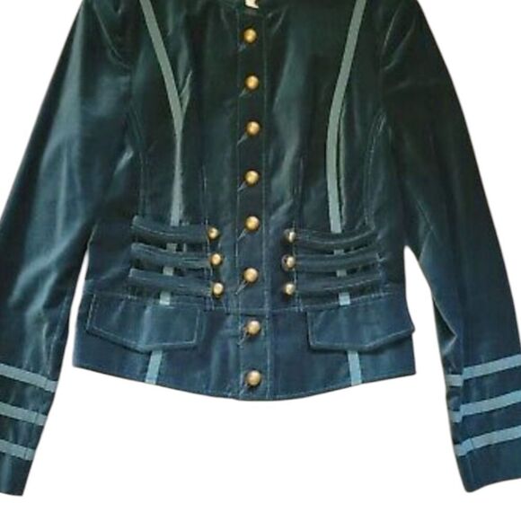 Together Cotton Velvet Military Blazer With Teal Trimming Size Golden Buttons - Picture 5 of 16